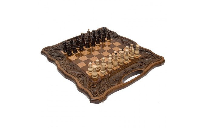 Шахматы + нарды резные Афинские 50 с ручкой, Haleyan Шахматы + нарды резные Афинские 50 с ручкой, Haleyan